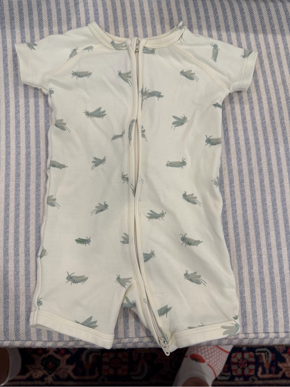 Pehr, Grasshopper Print, Short-Sleeve Baby One-Piece Romper with Zip